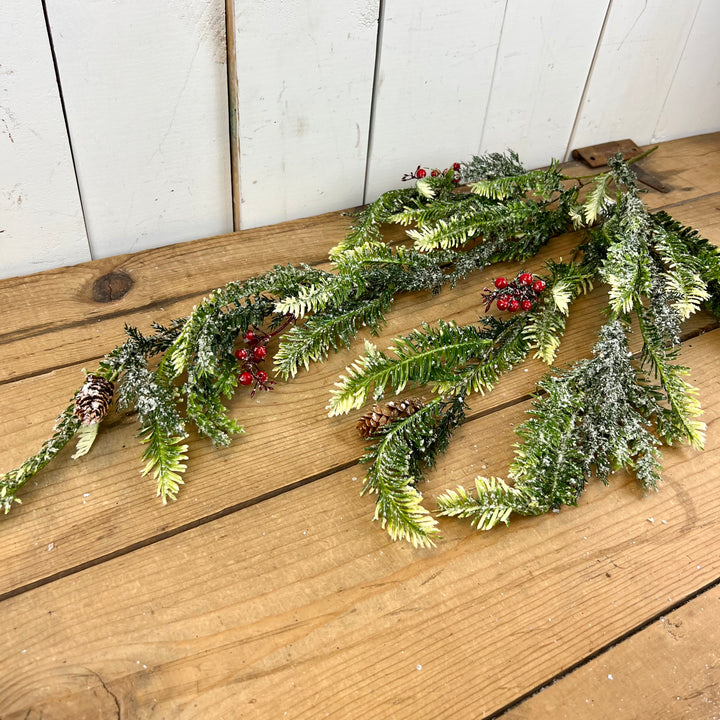 Frosted Pine/Hemlock with Red Berry Vine