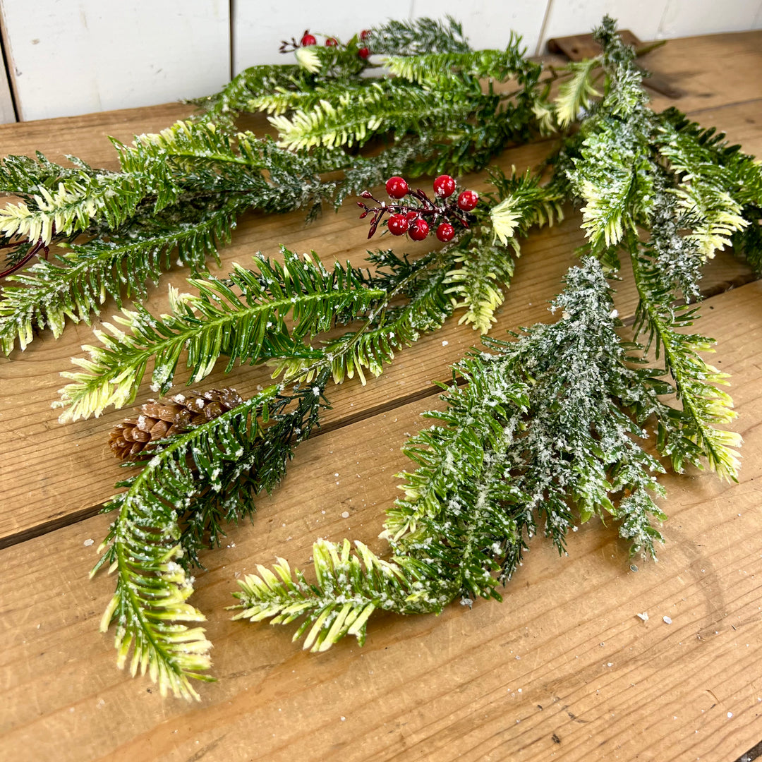 Frosted Pine/Hemlock with Red Berry Vine