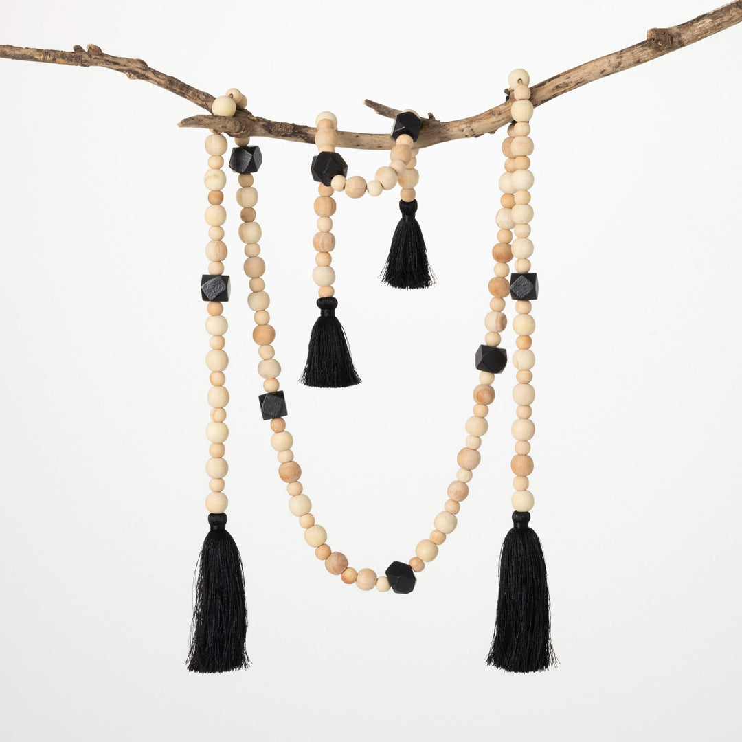 Black and Natural Wood Bead Garlands